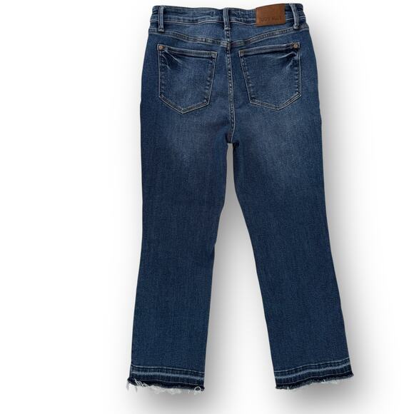 Judy Blue Kick Flare Jeans Women's Size 7 28 Medium Wash Raw Hem Stretch Denim - Picture 5 of 9